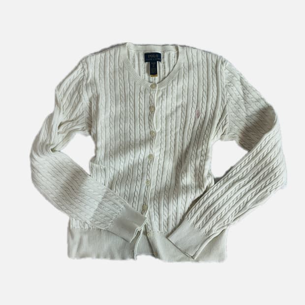 폴로 화이트 핑크로고 가디건 POLO CARDIGAN