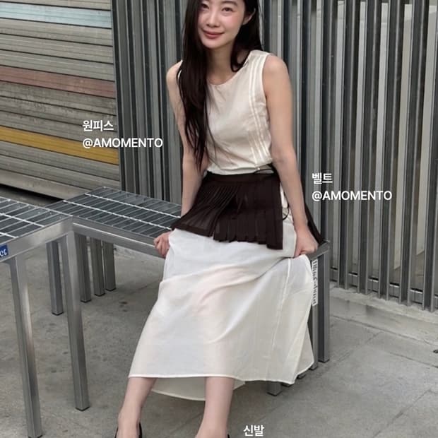 [새상품] 26시즌 / 아모멘토 핀턱 드레스 아이보리 amomento