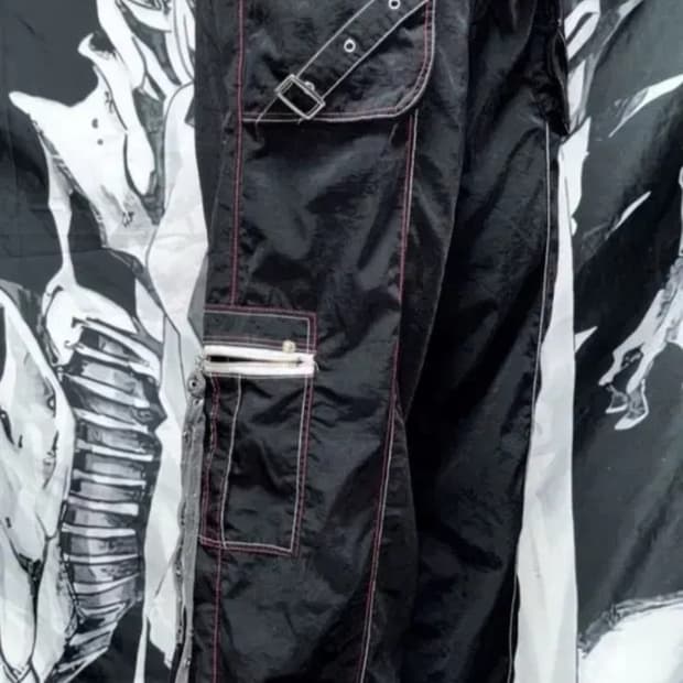 펑크 빈티지 벨팅 디테일 나일론 카고팬츠