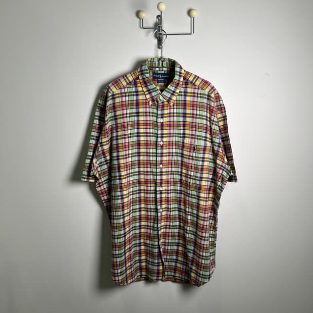 POLO 폴로 랄프로렌 빈티지 멀티 컬러 체크 반팔 셔츠 XL