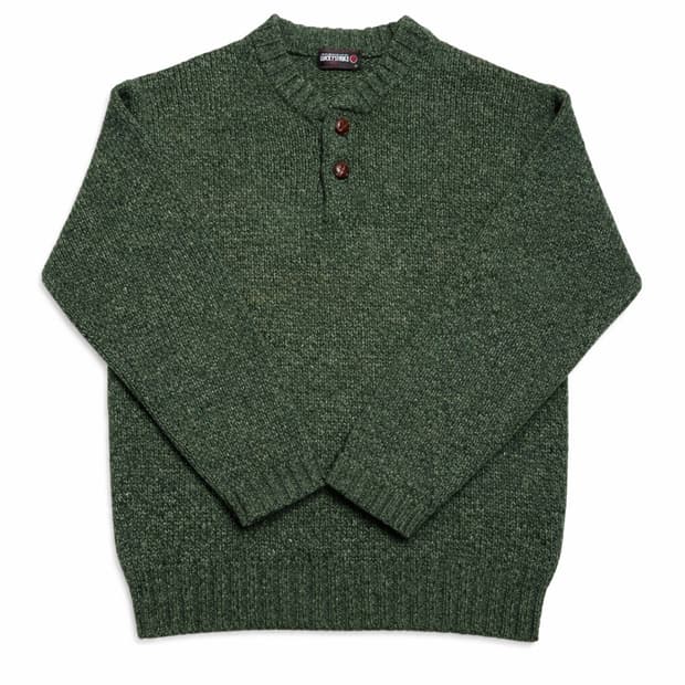 JPN 00s 일본 빈티지 울혼방 아메카지 멜란지그린 헨리넥 니트 스웨터