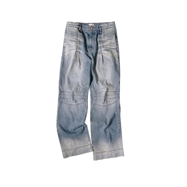 ETCE WASHED BIKER DENIM PANTS (BLUE)