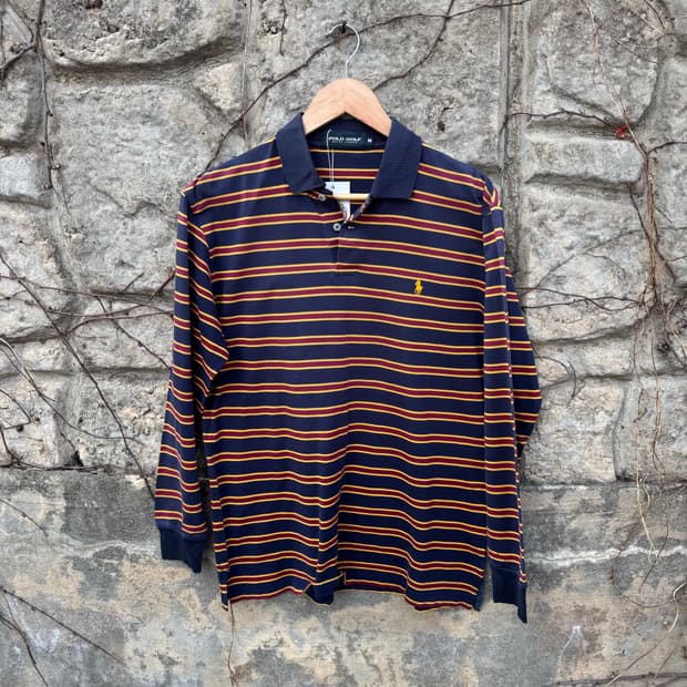 폴로 골프 랄프로렌 빈티지 스트라이프 긴팔 카라티 럭비티