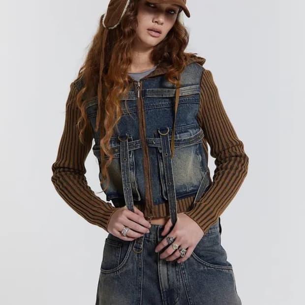 제이디드런던 jaded london 데님 니트 재킷