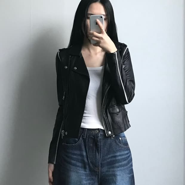 Iro 양가죽 바이커 크롭 레더 자켓