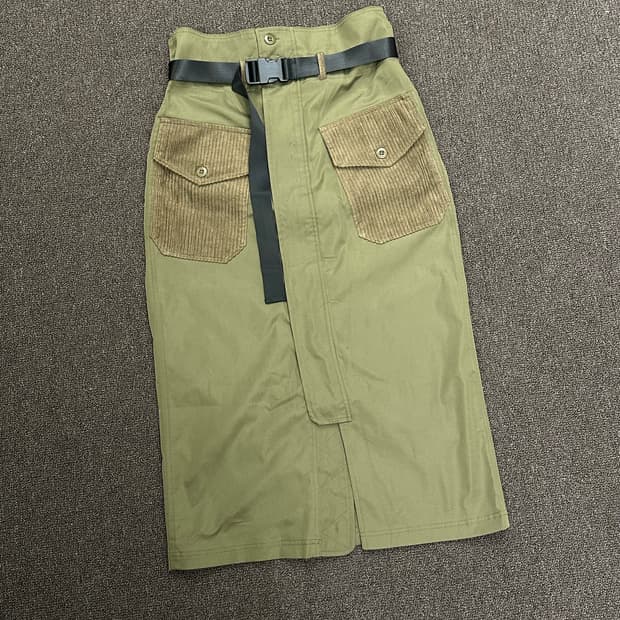 OS)Japanese vintage 여성 벨티드 코듀로이 집업 카고 스커