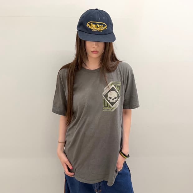 할리데이비슨 스컬 프린팅 반팔 차콜