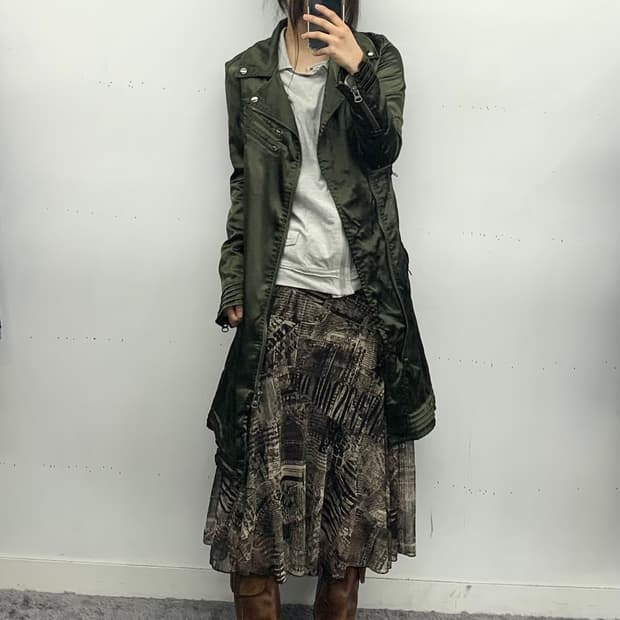 프린팅 시스루 롱스커트