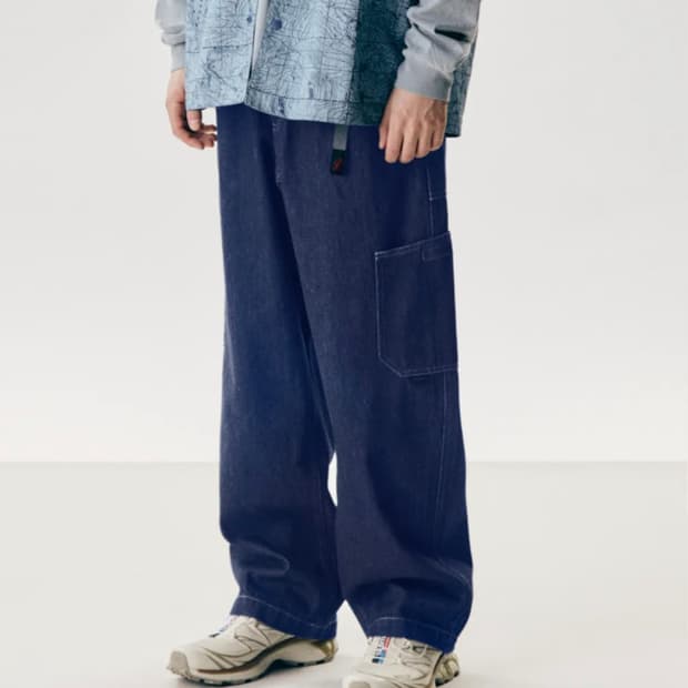 (34~38)그라미치 락 슬라이드 와이드 데님 다크 인디고