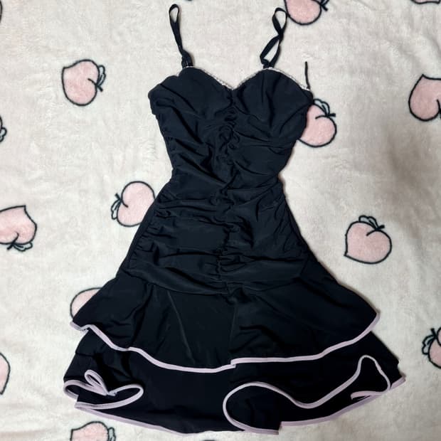 일본빈티지 블랙핑크 나시 원피스