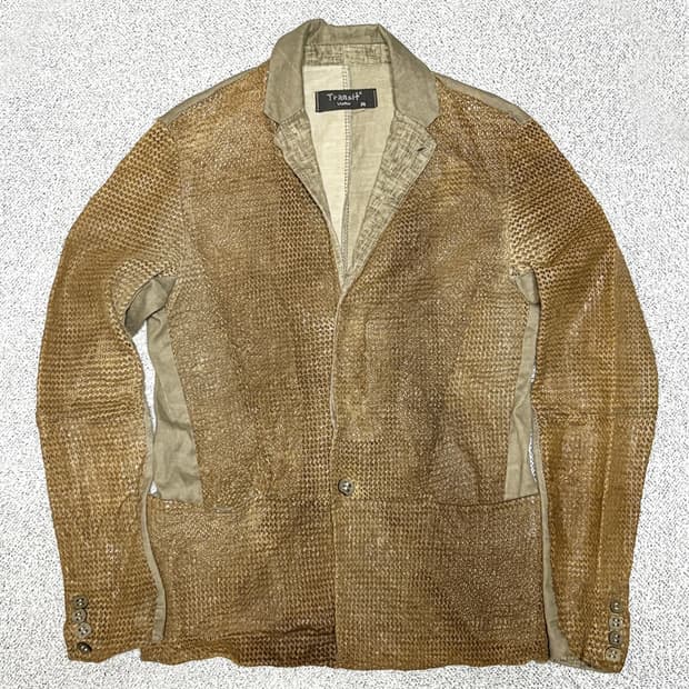 트랜짓 빈티지 메쉬 레더 리넨 자켓