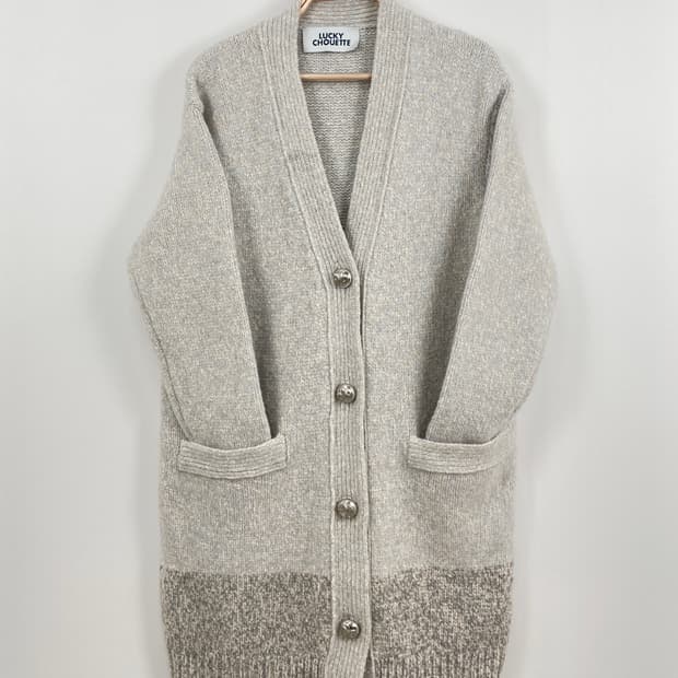 럭키슈에뜨[LUCKY CHOUETTE] 여성 믹스 텍스처 롱 니트 가디건