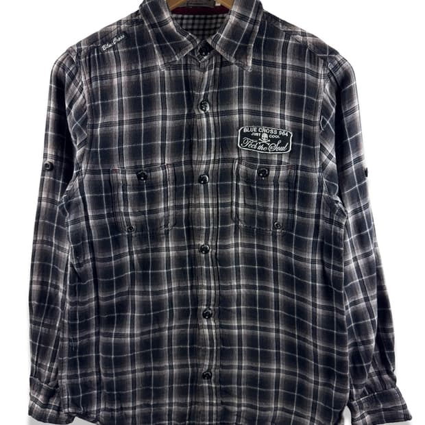 JPN 스컬패치 체크 셔츠2698