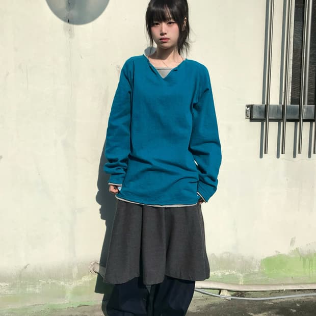 Global Work 블루 레이어드 맨투맨 티셔츠