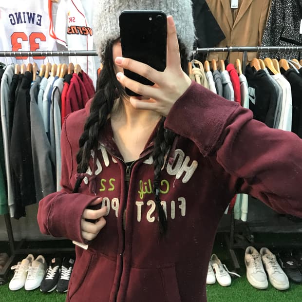 홀리스터 버건디 빈티지 후드집업