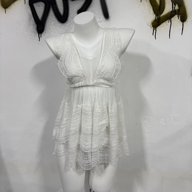 VTG 빈티지 화이트 페어리 레이스 시스루 레이어드 슬립
