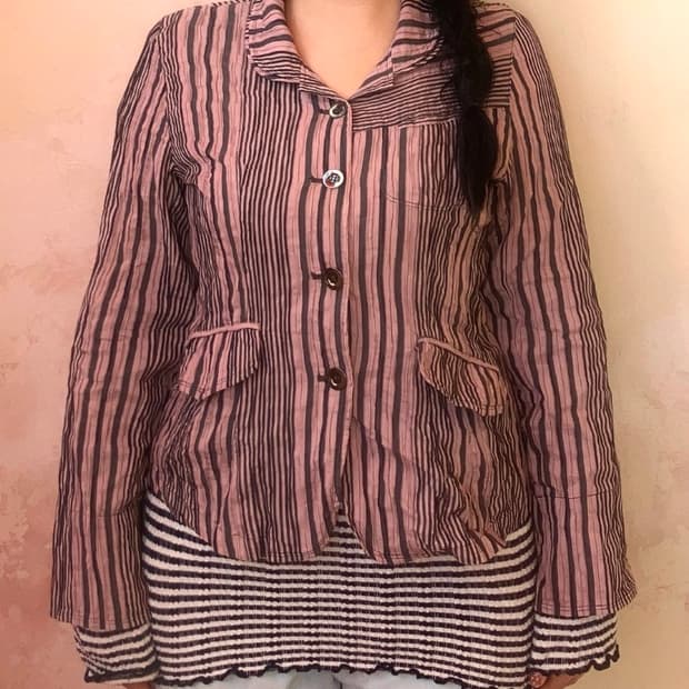 jpn 핑크 그레이 스트라이프 자켓