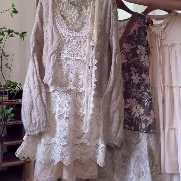 케미컬시스터즈 핑크베이지 원피스 세트 빈티지