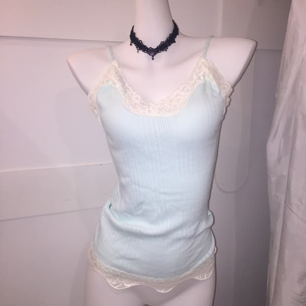 Vintage 히메갸루 괴짜 민트 레이스 펀칭 슬리브리스