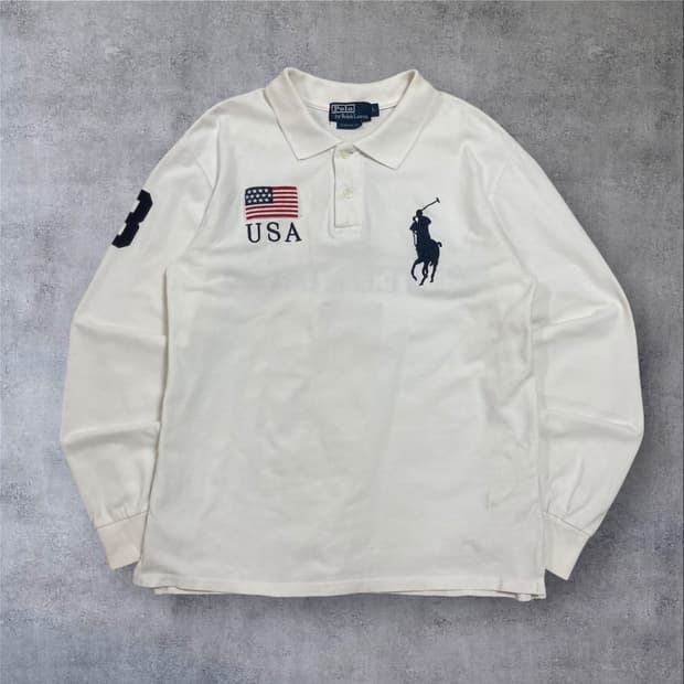 폴로 랄프로렌 USA 빅포니 로고 화이트 카라 롱 슬리브