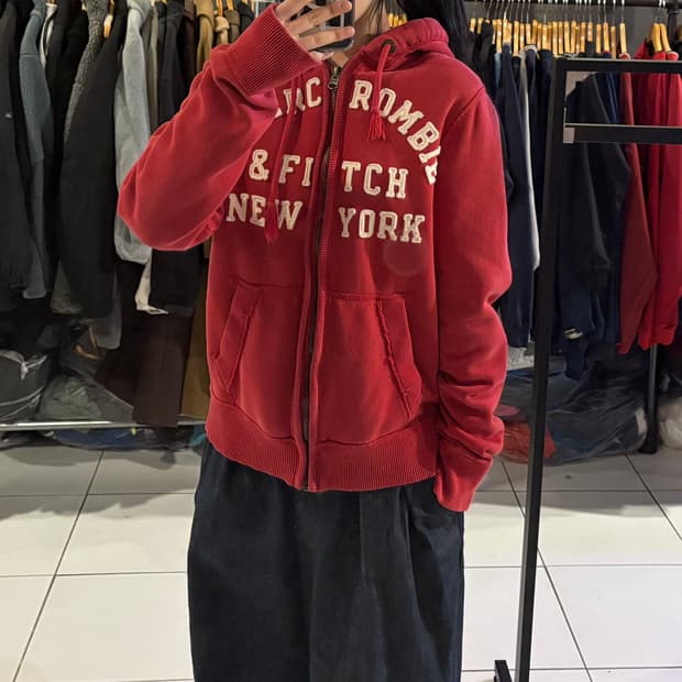 아베크롬비 레드 후드집업
