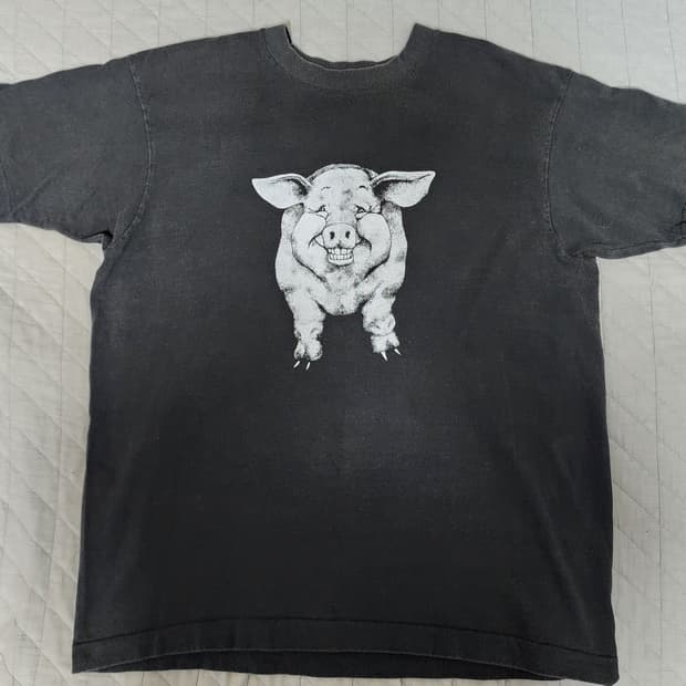 [L] 90s 빈티지 NOT ERD og 피그 티셔츠 블랙 ver.블리칭