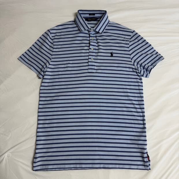 폴로 골프(POLO GOLF) 하늘색 단가라 남성 반팔 셔츠