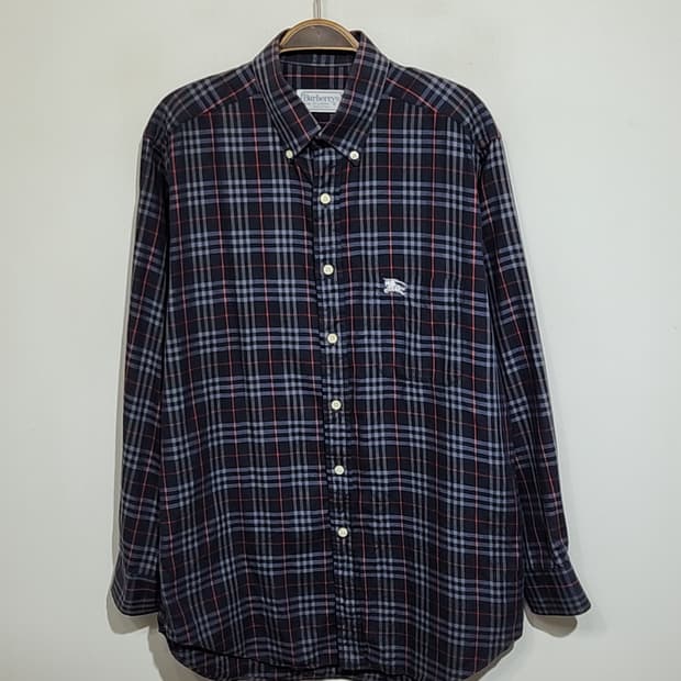 (L) 버버리 체크남방 네이비 포켓 로고 셔츠 캐주얼 