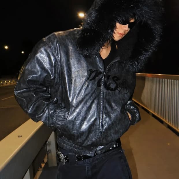 Op. 00 OP-USA HOODED LEATHER BOMBER BLAC