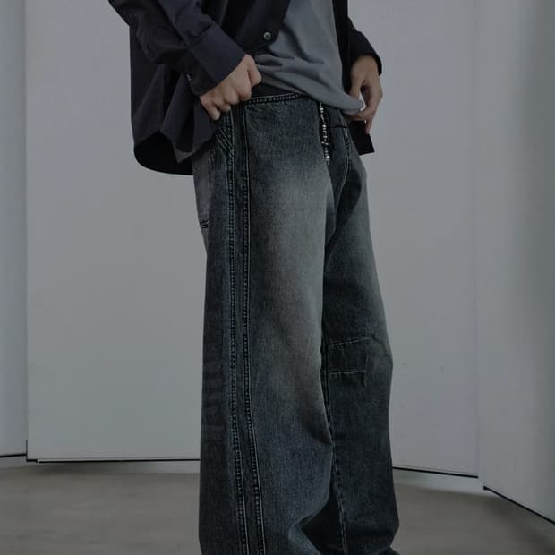 DIVEIN 다이브인 와이드 커브드 데님 팬츠 흑청