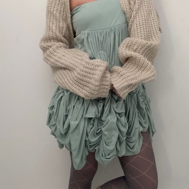 오트밀 니트 볼레로 