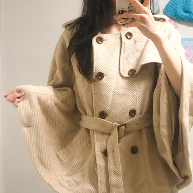 빈티지 달천깔 벨트 케이프 코트 히메갸루 로걀 라떼 모리걸 리즈리사깔