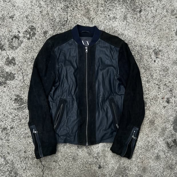 알마니 익스체인지 레더 스웨이드 믹스드 자켓