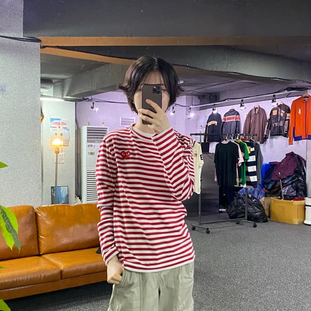 꼼데가르송 레드와펜 스트라이프 롱슬리브 B5249