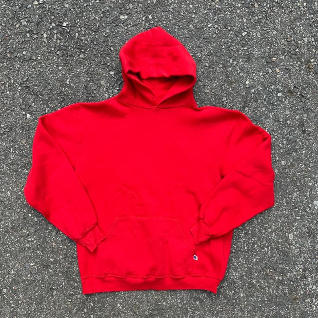 빈티지 80s 러셀 후드 티셔츠