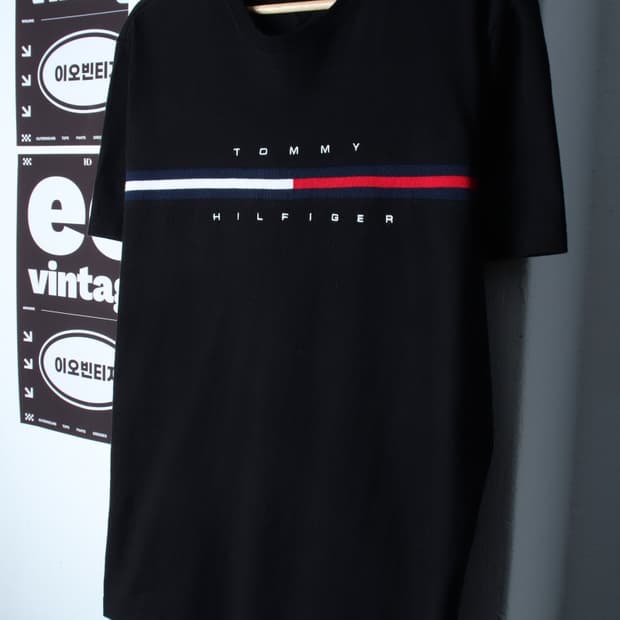 (XL-2XL) 타미힐피거 반팔 티셔츠 빅사이즈 빅로고 블랙-H33561