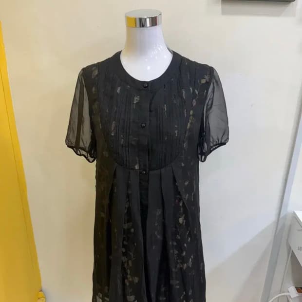 vtg 플라워 자수 시스루 블랙 원피스 