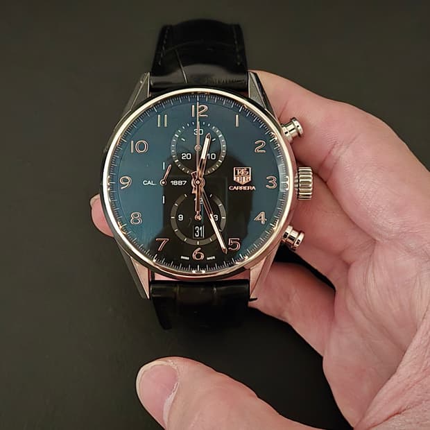 태그호이어 까레라 헤리티지 골드핸즈 1887 모델 판매합니다.(풀구성)