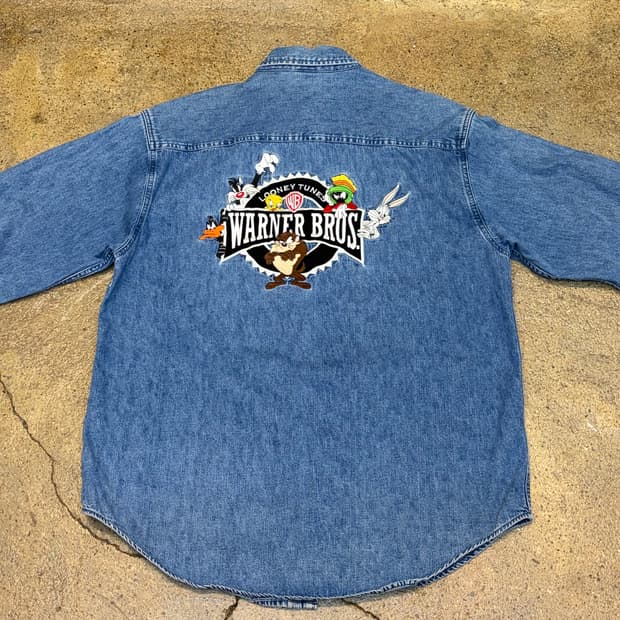 90s 미국 빈티지 루니툰즈 워너브라더스 연청 청남방 데님셔츠