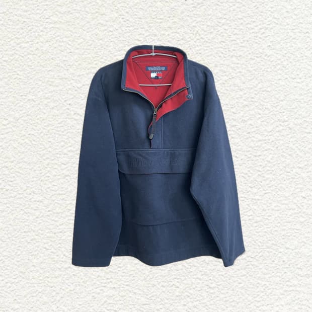 빈티지 타미힐피거 네이비 플리스 M 반집업