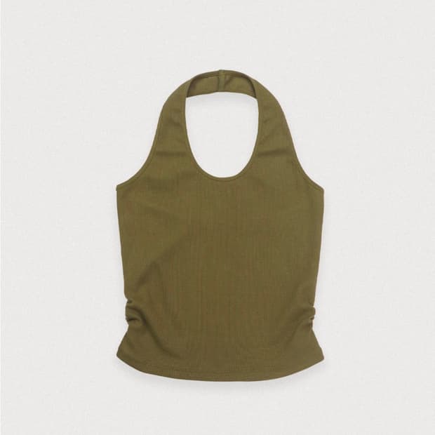 (미착용새상품) foeto 포에토 홀터넥 슬리브리스탑 올리브