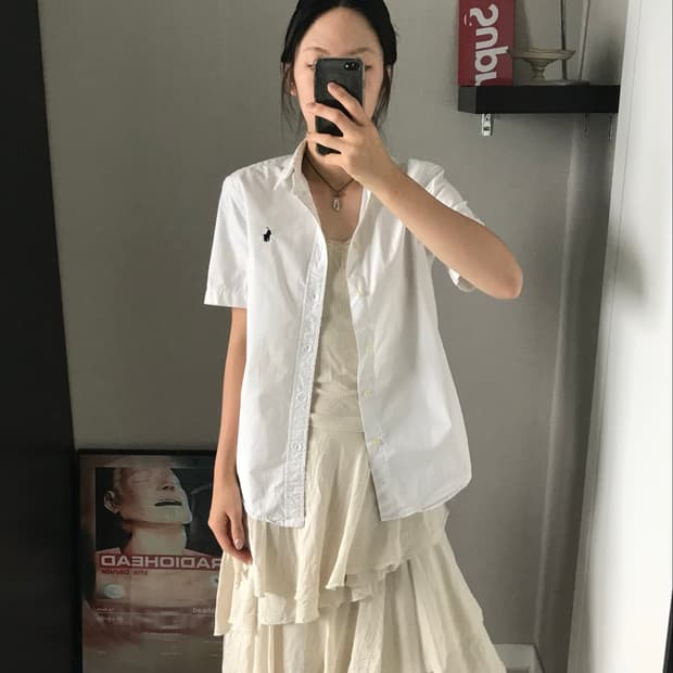 폴로 랄프로렌 포니로고 화이트 반팔 셔츠