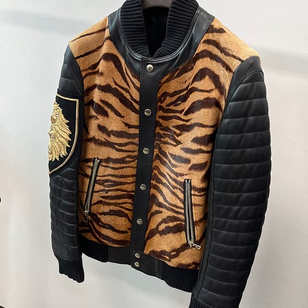 95) 발망 컬렉션 타이거 송치 가죽자켓 