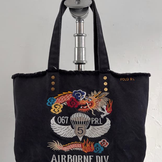 Polo 폴로 랄프로렌 캔버스 자수 데님 토트백