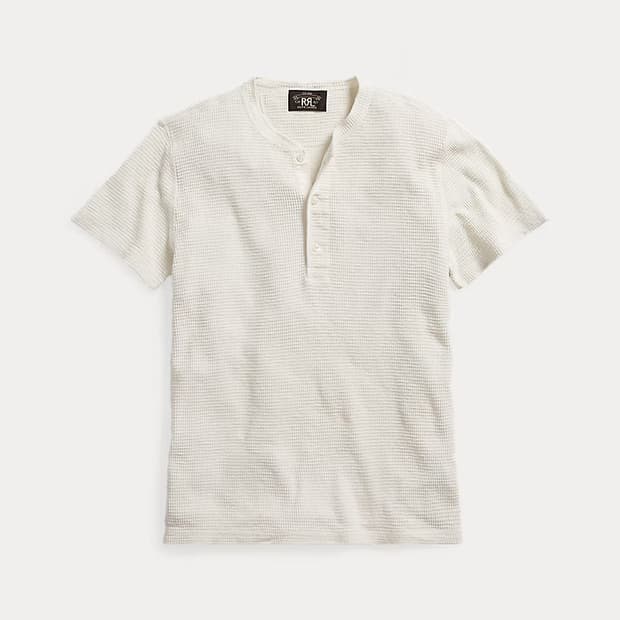 RRL 와플 니트 숏 슬리브 헨리 셔츠