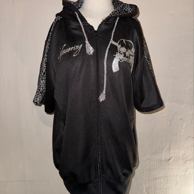 Leopard Detail Skull Hoodie Zip-Up