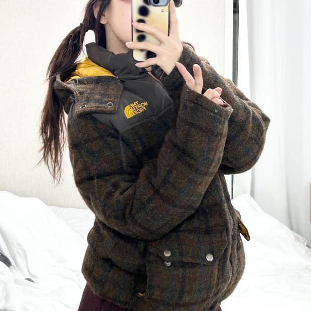 노스페이스 해리스트위드 브라운 체크패딩