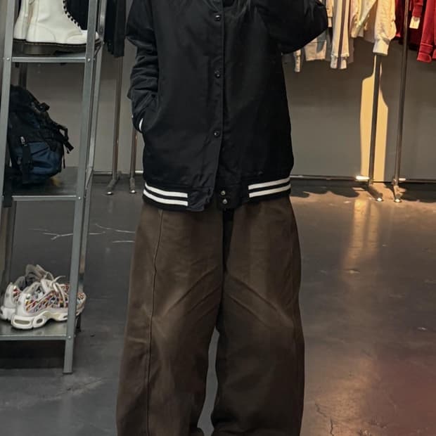 슈프림 & 챔피온 콜라보레이션 블랙 바시티 자켓 A3215