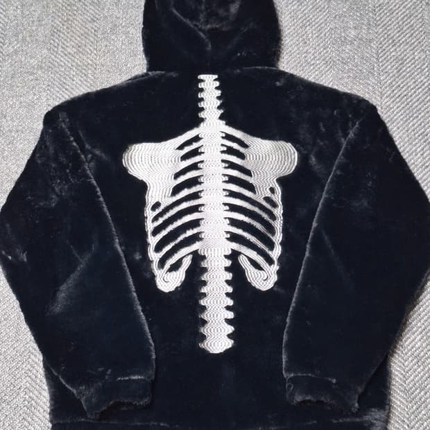  빈티지 스켈레톤 해골 자수 퍼자켓