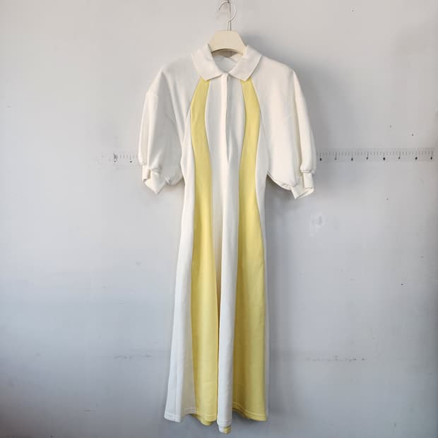 수입 명품 화이트 옐로우 배색 카라 롱 원피스